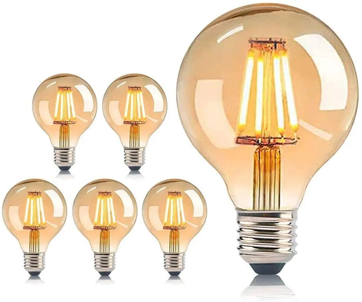 G80 LED Edison-lamp E27 dimbaar 10W vintage bolvormige lamp warm wit 2700K amberkleurig glas retro gloeidraad decoratieve lamp 220V energiebesparend