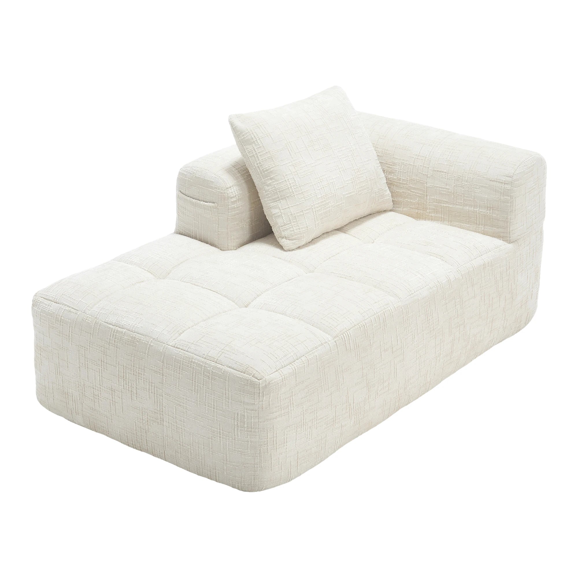 Luxe beige chenille chaise longue bank - 2-zits met opbergvakken