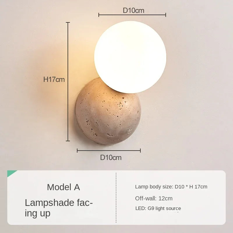 Ronde stenen wandlamp – Warmwit nachtkastlamp