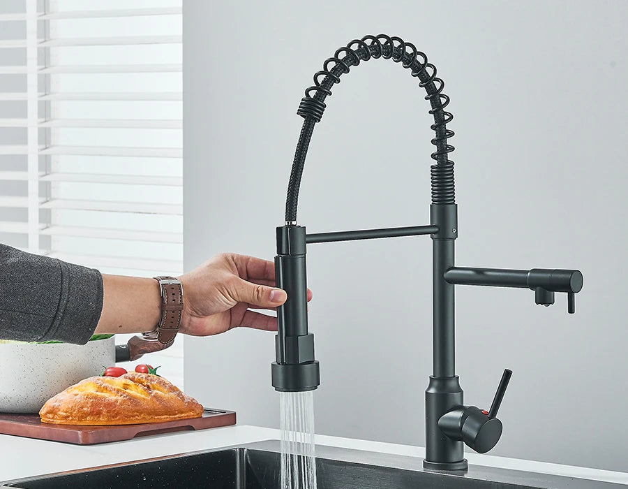 Keukenkraan met dubbele uitloop en uittrekbare sproeier – Chroom | Mengkraan