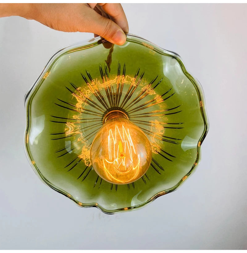 Bloemen glazen hanglamp - koperen plafondkroonluchter