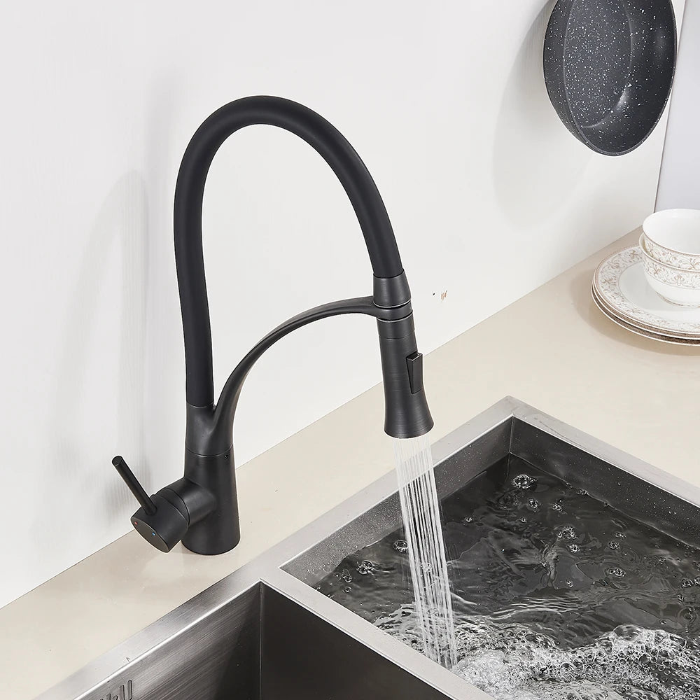 Matte Black Kitchen Faucet – Pull-Down Swivel Spout | Deck Mounted Mixer Tap