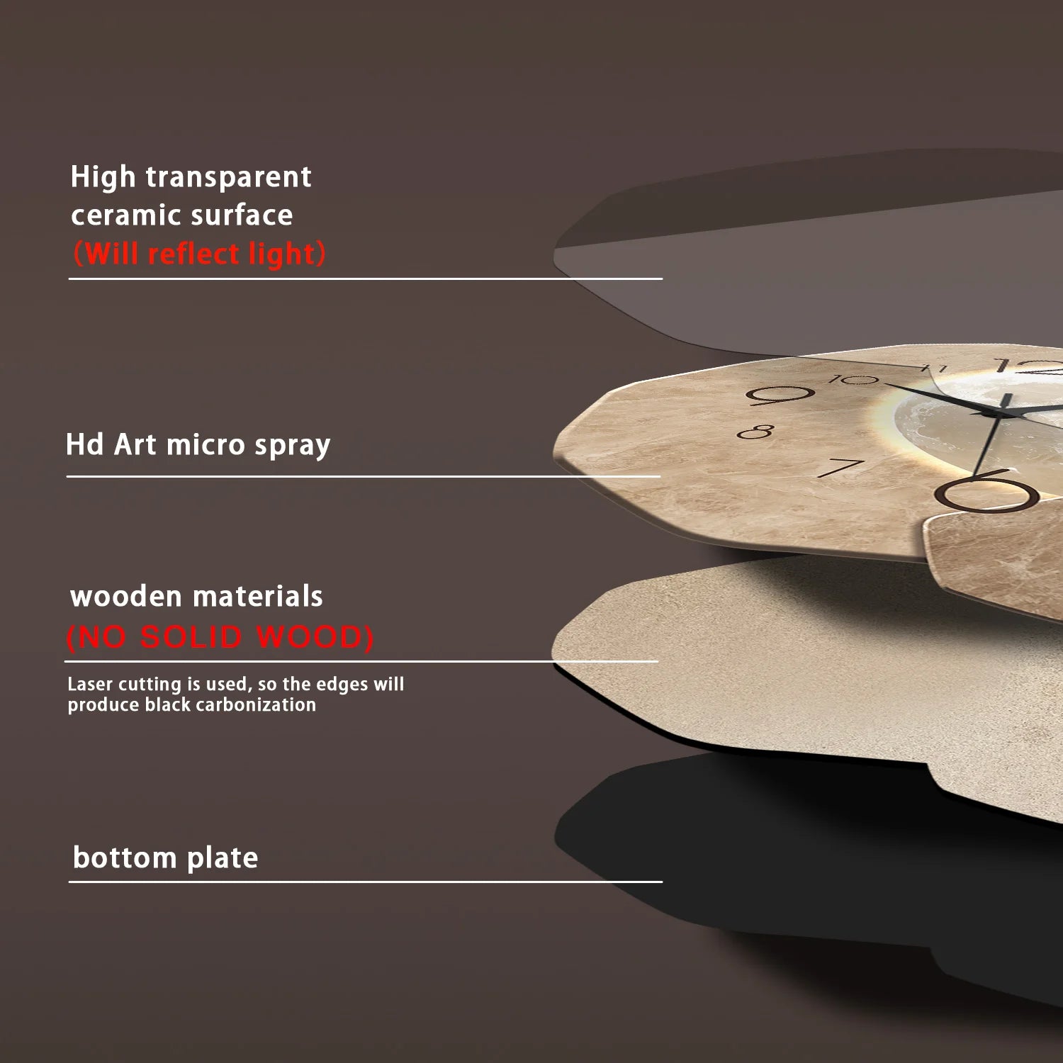 Stille wandklok - modern maanontwerp met houten frame