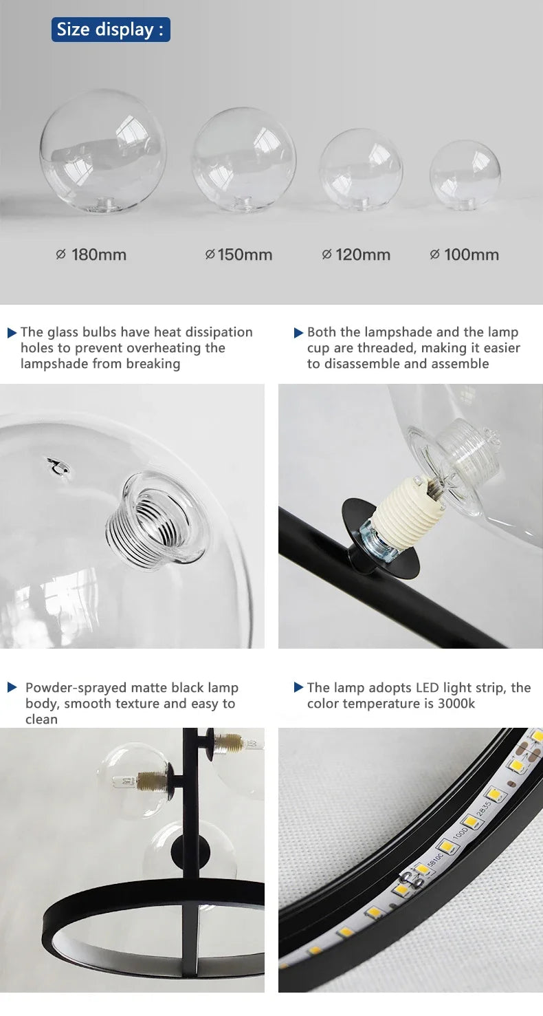 NOSTAGA Glazen Cirkel Hanglamp – LED Kroonluchter