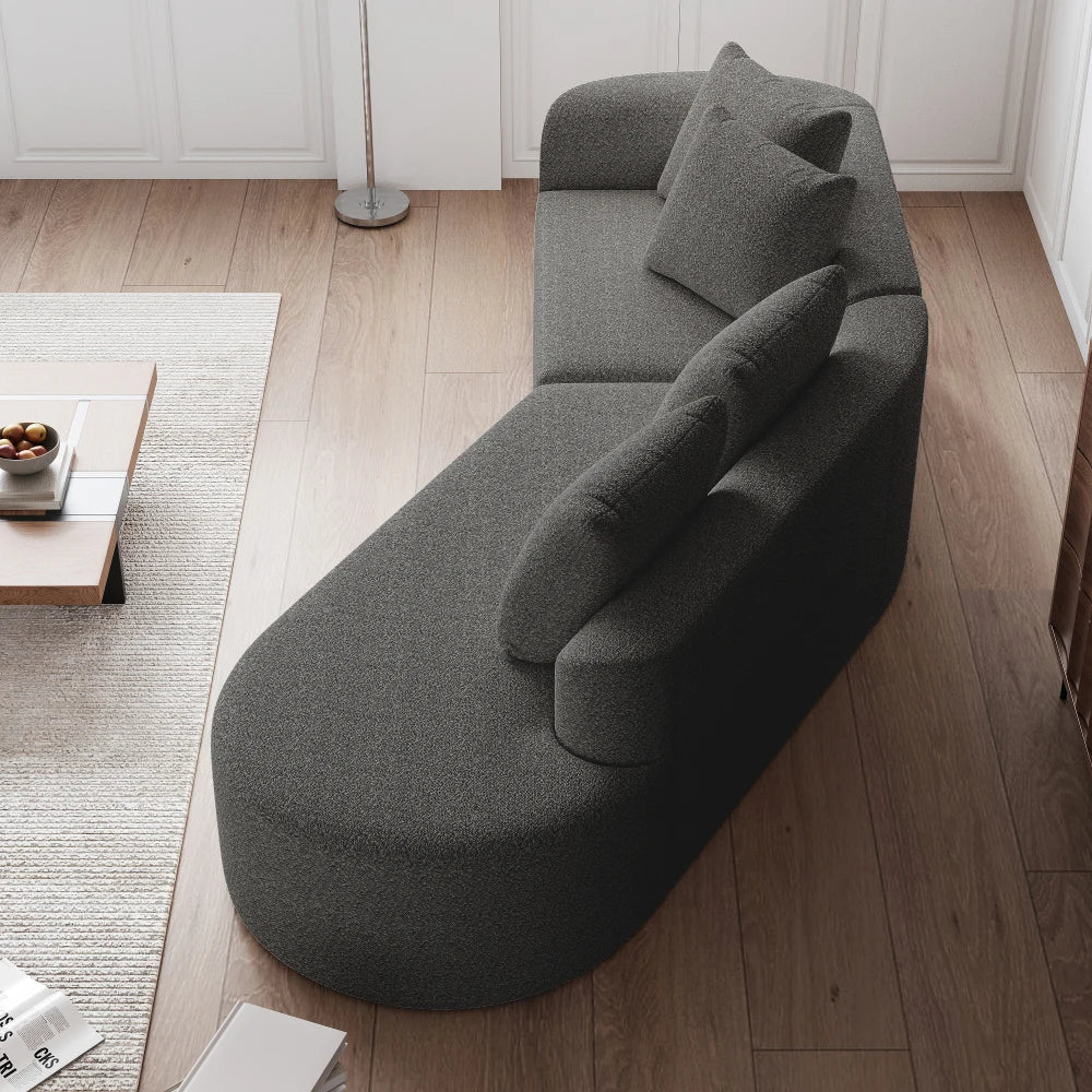 Luxe donkergrijze chenille cloudbank - 4-zits gebogen hoekbank