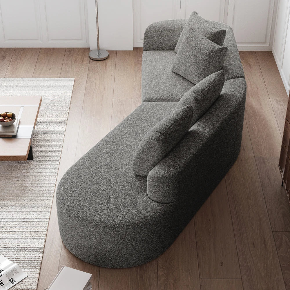 Luxe donkergrijze chenille cloudbank - 4-zits gebogen hoekbank