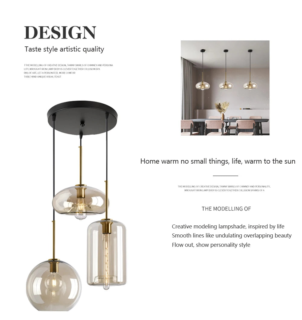 Nordic Loft Glass Stone Pendant Light - Industrial Design