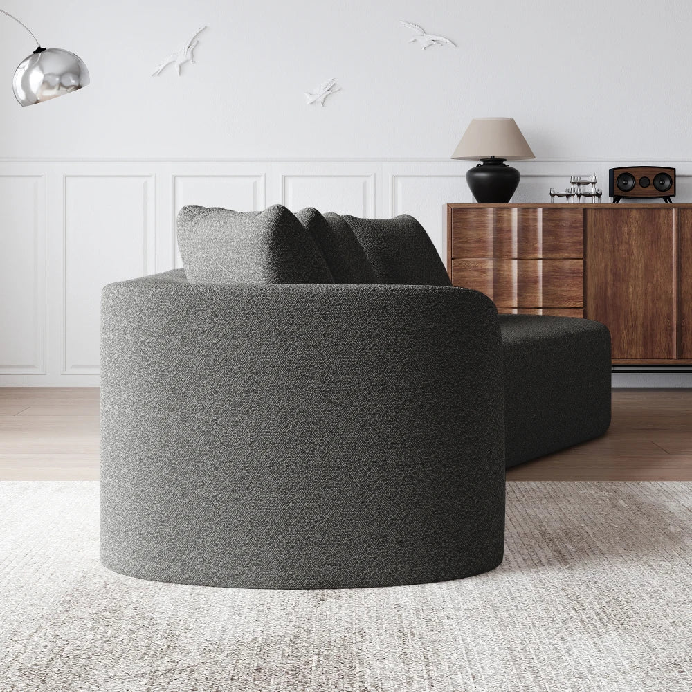 Luxe donkergrijze chenille cloudbank - 4-zits gebogen hoekbank