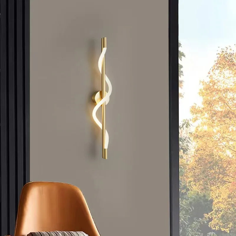LED-spiraalwandlamp – moderne zwarte en gouden wandlamp | Slaapkamer, woonkamer, hal