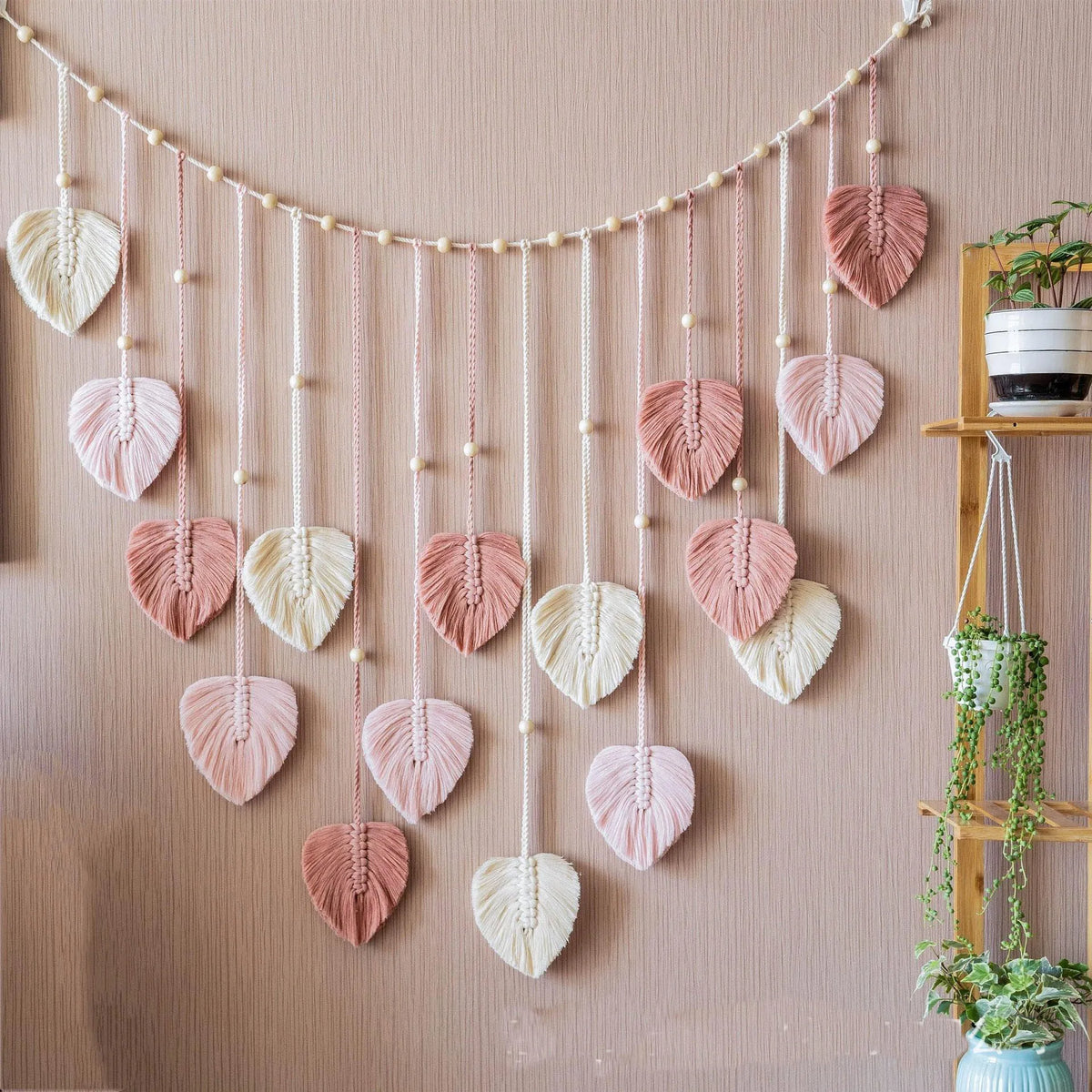 Boho Macramé Wanddecoratie met Bladeren – 120 × 75 cm