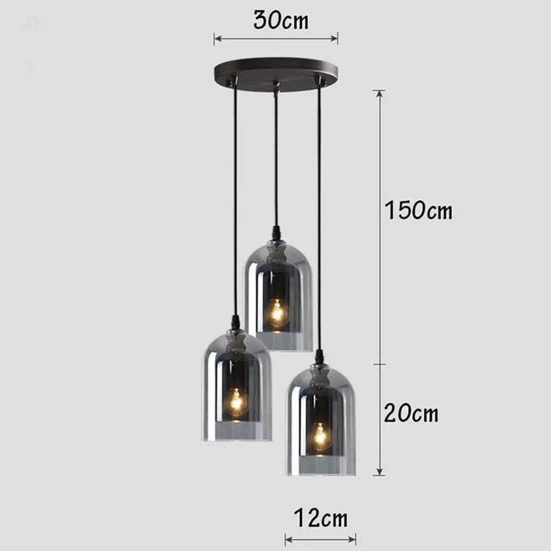 Moderne Hanglamp – Glas & IJzer, 1 of 3 Koppen, Dimbaar