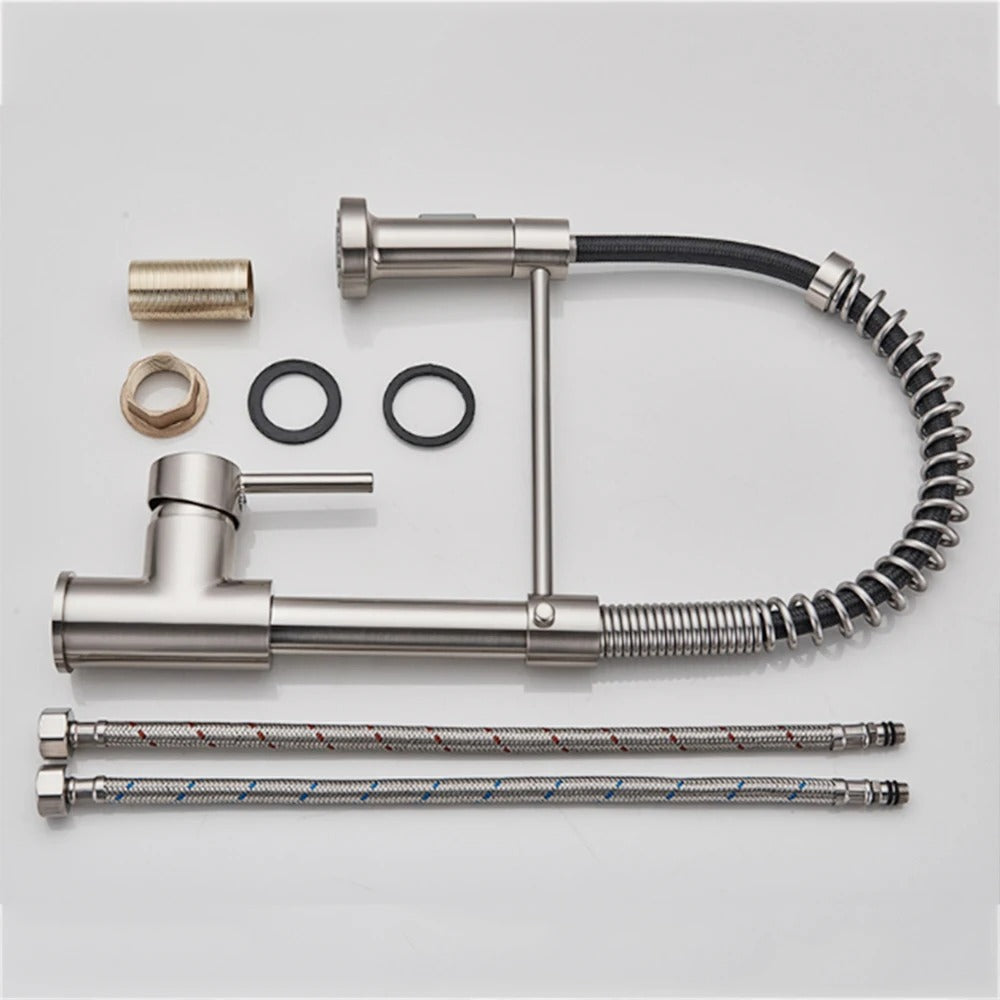 Küchenarmatur mit ausziehbarer Handbrause Spiralsprühkopf - Küchenmischbatterie aus Messing