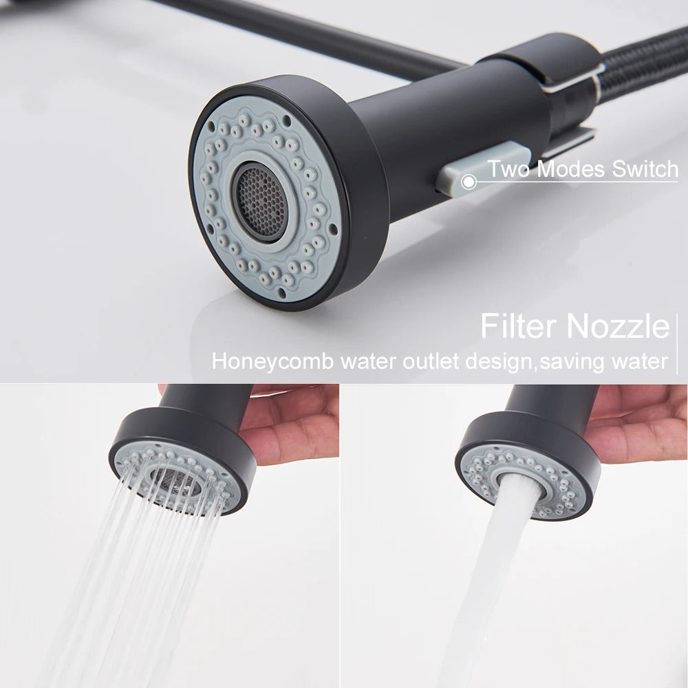 Küchenarmatur mit ausziehbarer Handbrause Spiralsprühkopf - Küchenmischbatterie aus Messing