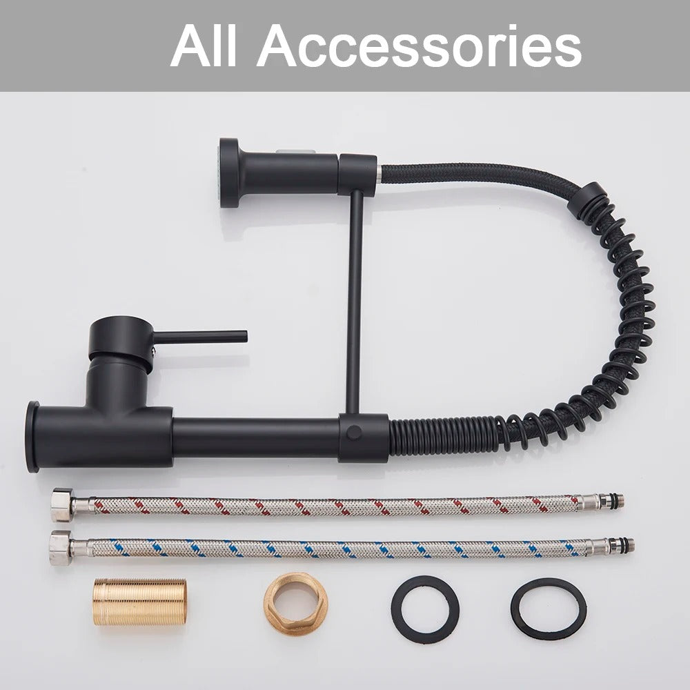 Küchenarmatur mit ausziehbarer Handbrause Spiralsprühkopf - Küchenmischbatterie aus Messing