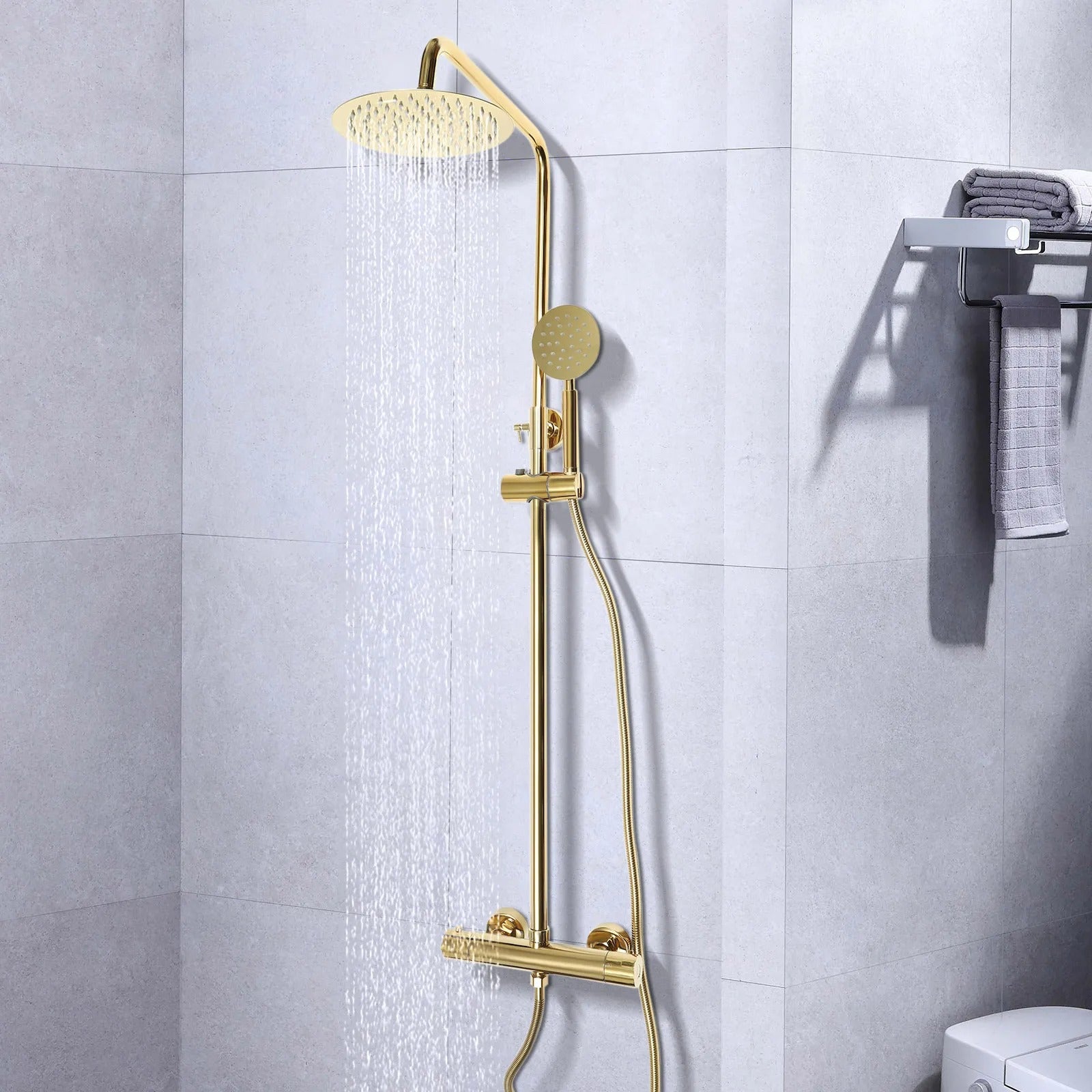 Luxe messing gouden Regenval douche set met Thermostatische Mengkraan