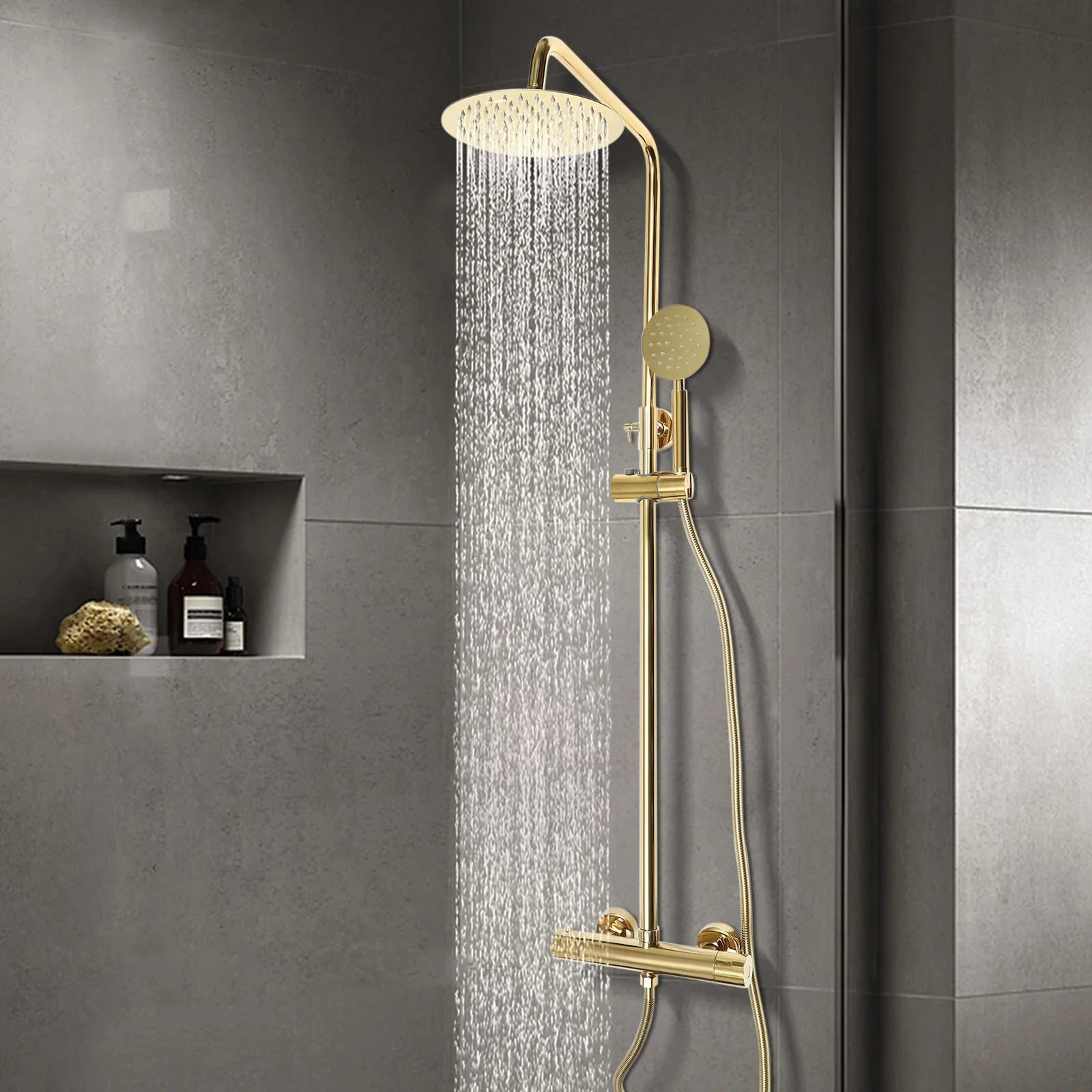Luxe messing gouden Regenval douche set met Thermostatische Mengkraan