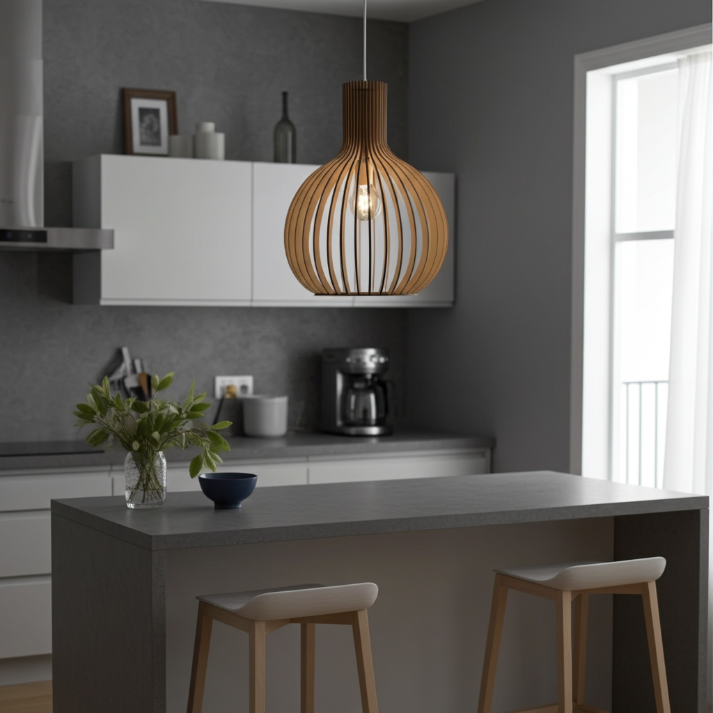 Hängelampe aus Holzkäfig im Landhausstil