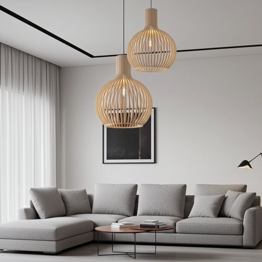 Hängelampe aus Holzkäfig im Landhausstil