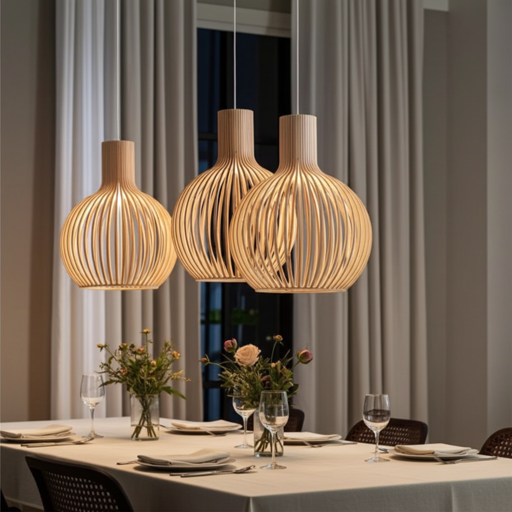 Hängelampe aus Holzkäfig im Landhausstil