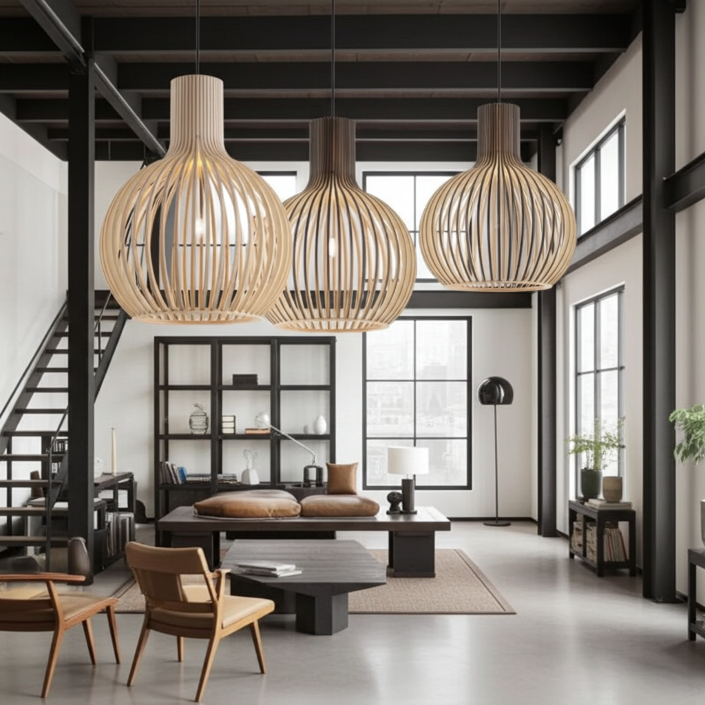 Hängelampe aus Holzkäfig im Landhausstil