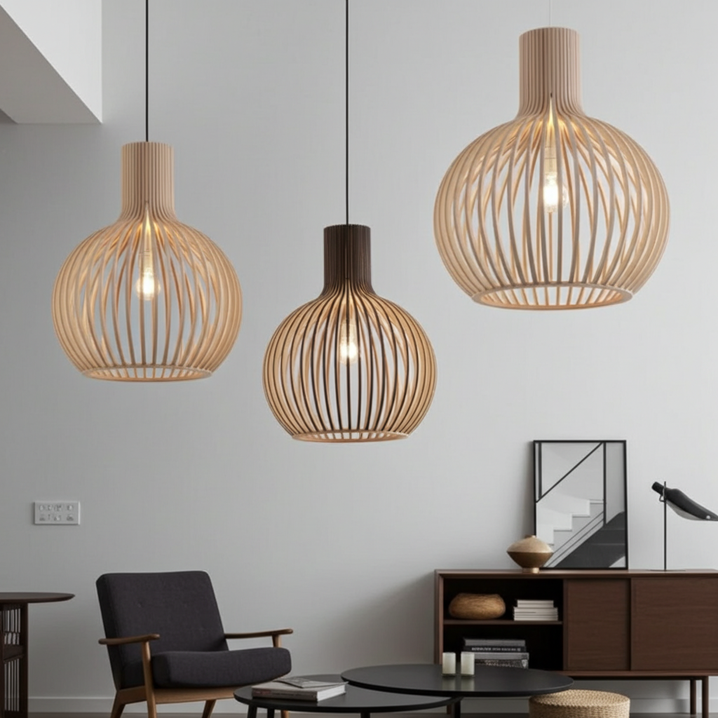 Hängelampe aus Holzkäfig im Landhausstil