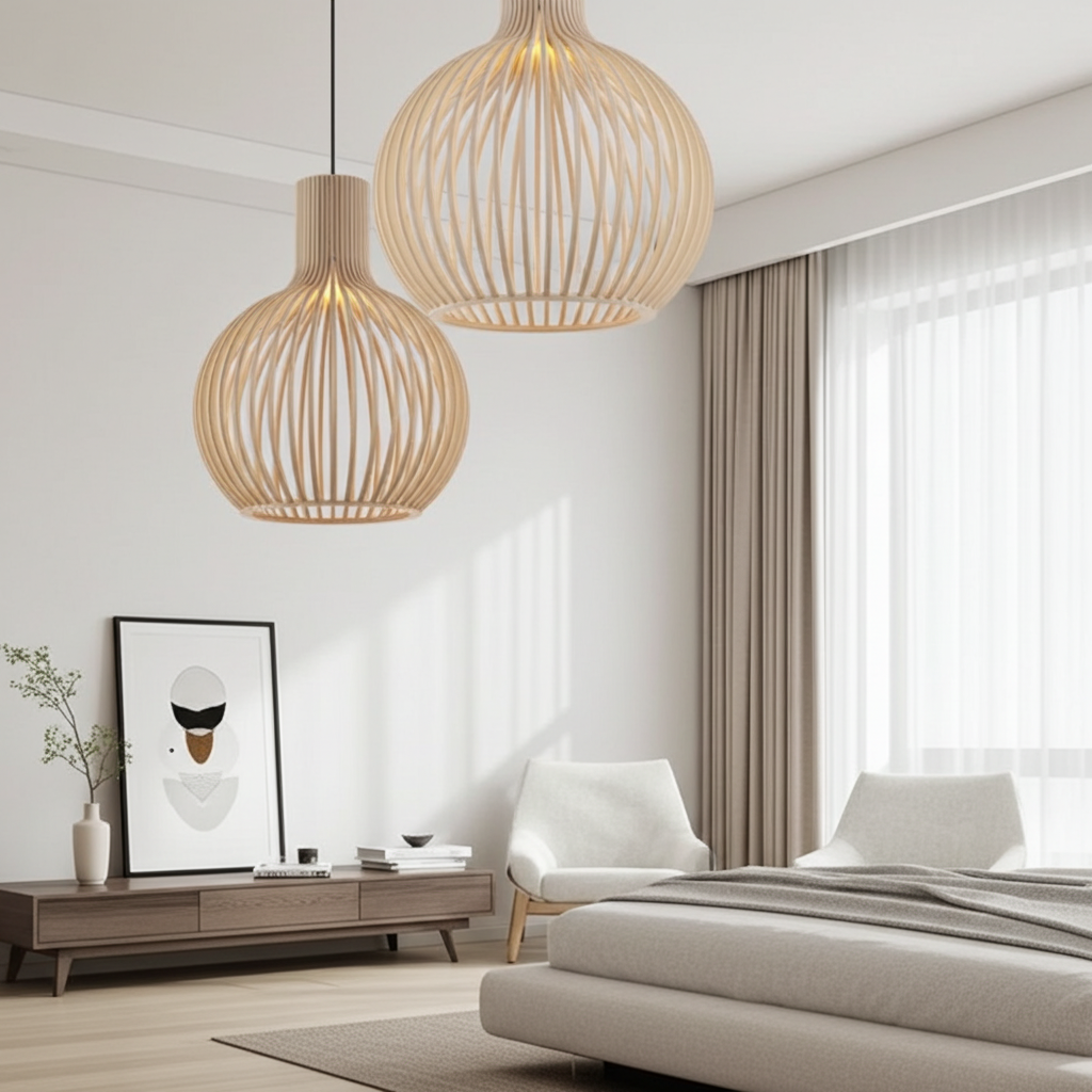 Hängelampe aus Holzkäfig im Landhausstil