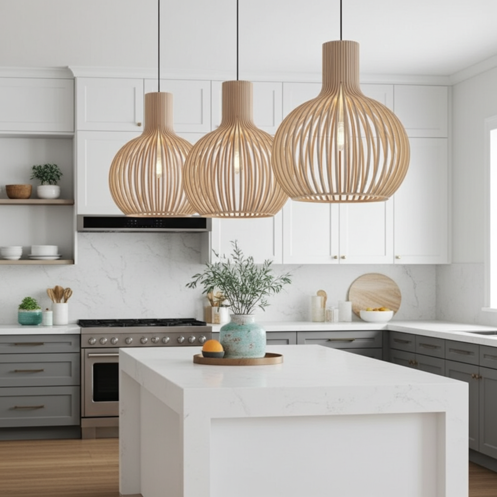 Hängelampe aus Holzkäfig im Landhausstil