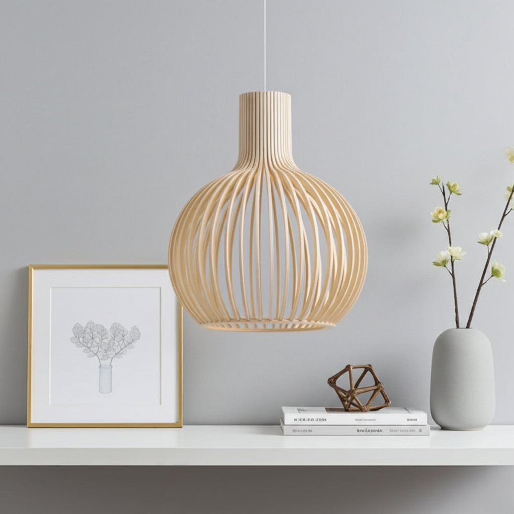 Hängelampe aus Holzkäfig im Landhausstil