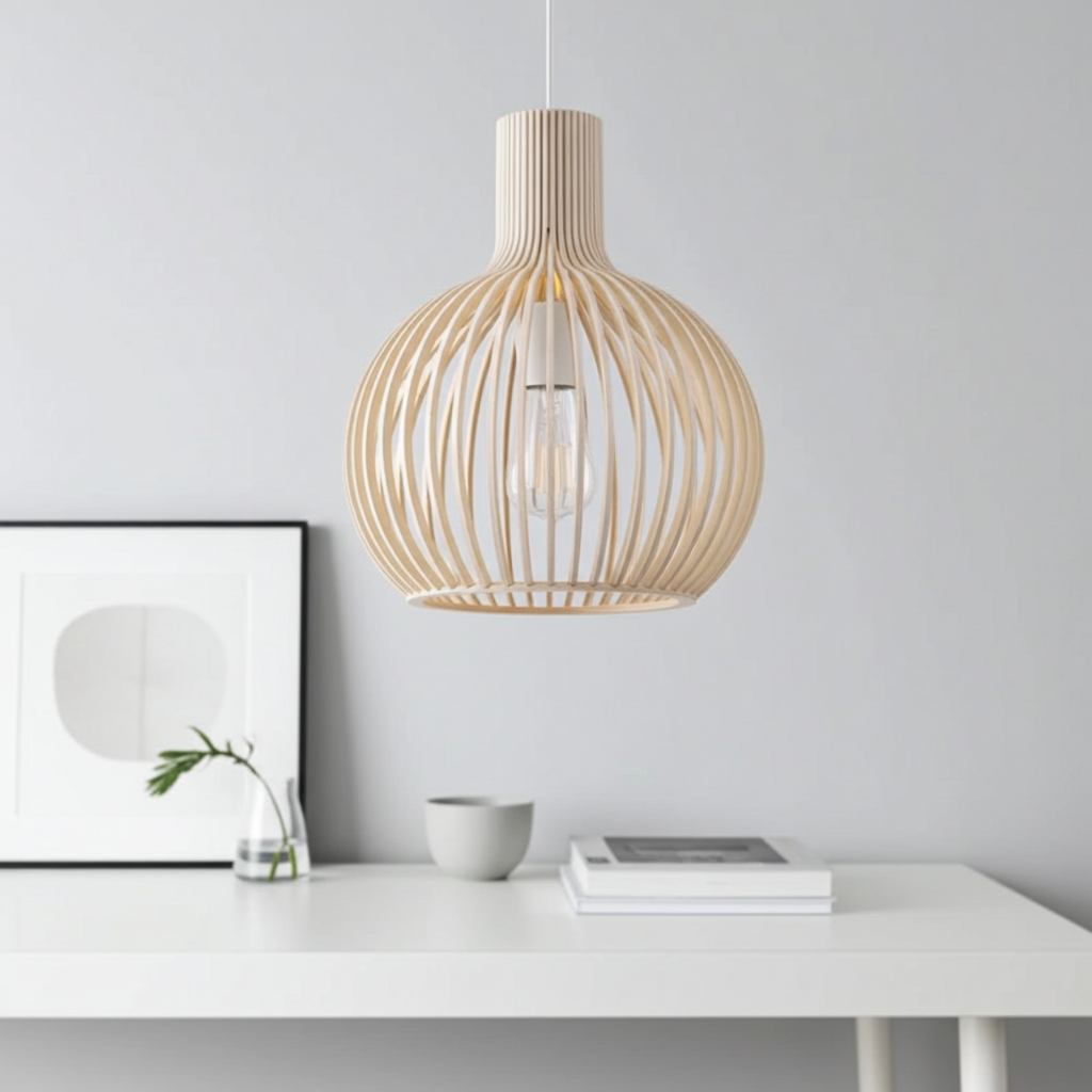 Hängelampe aus Holzkäfig im Landhausstil