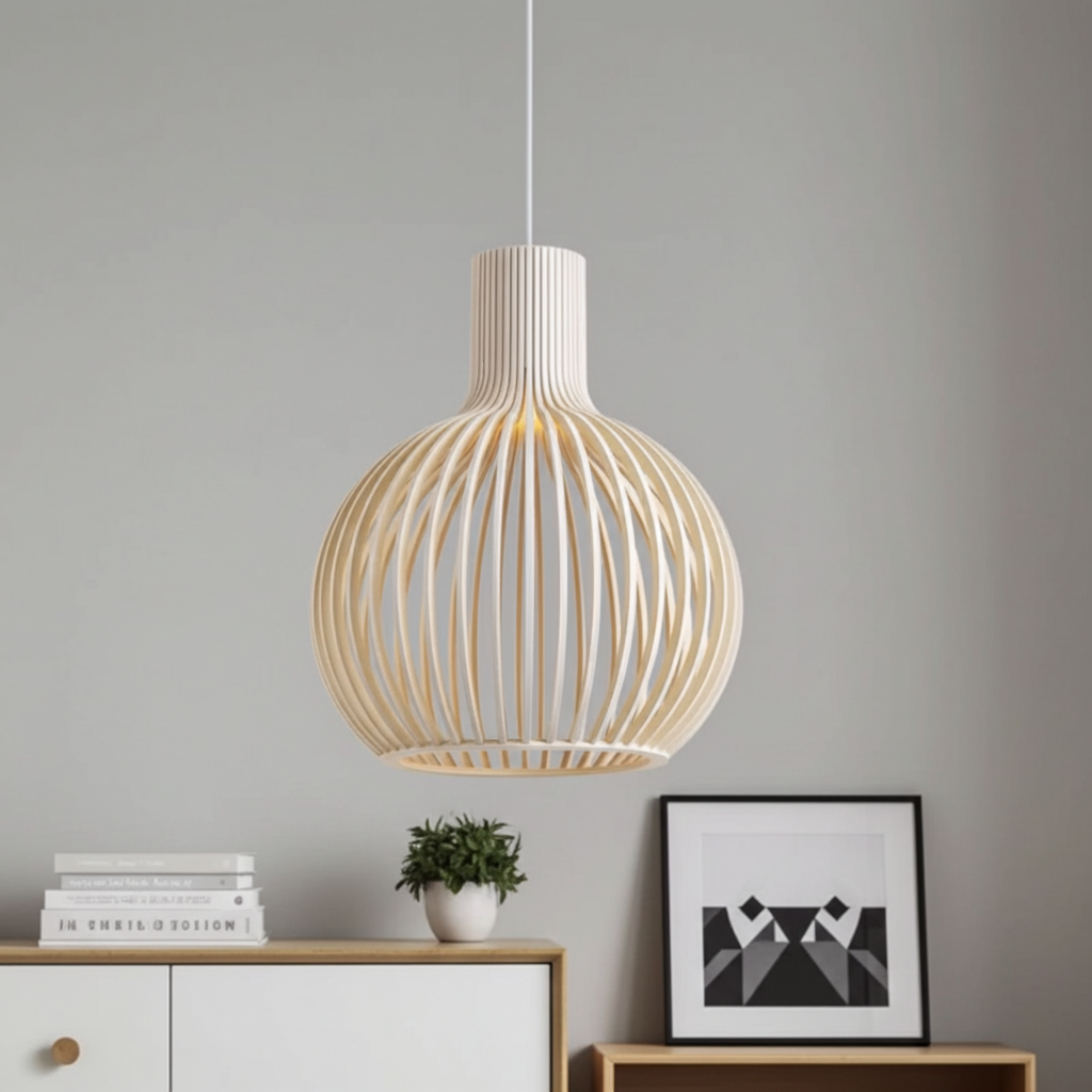 Hängelampe aus Holzkäfig im Landhausstil
