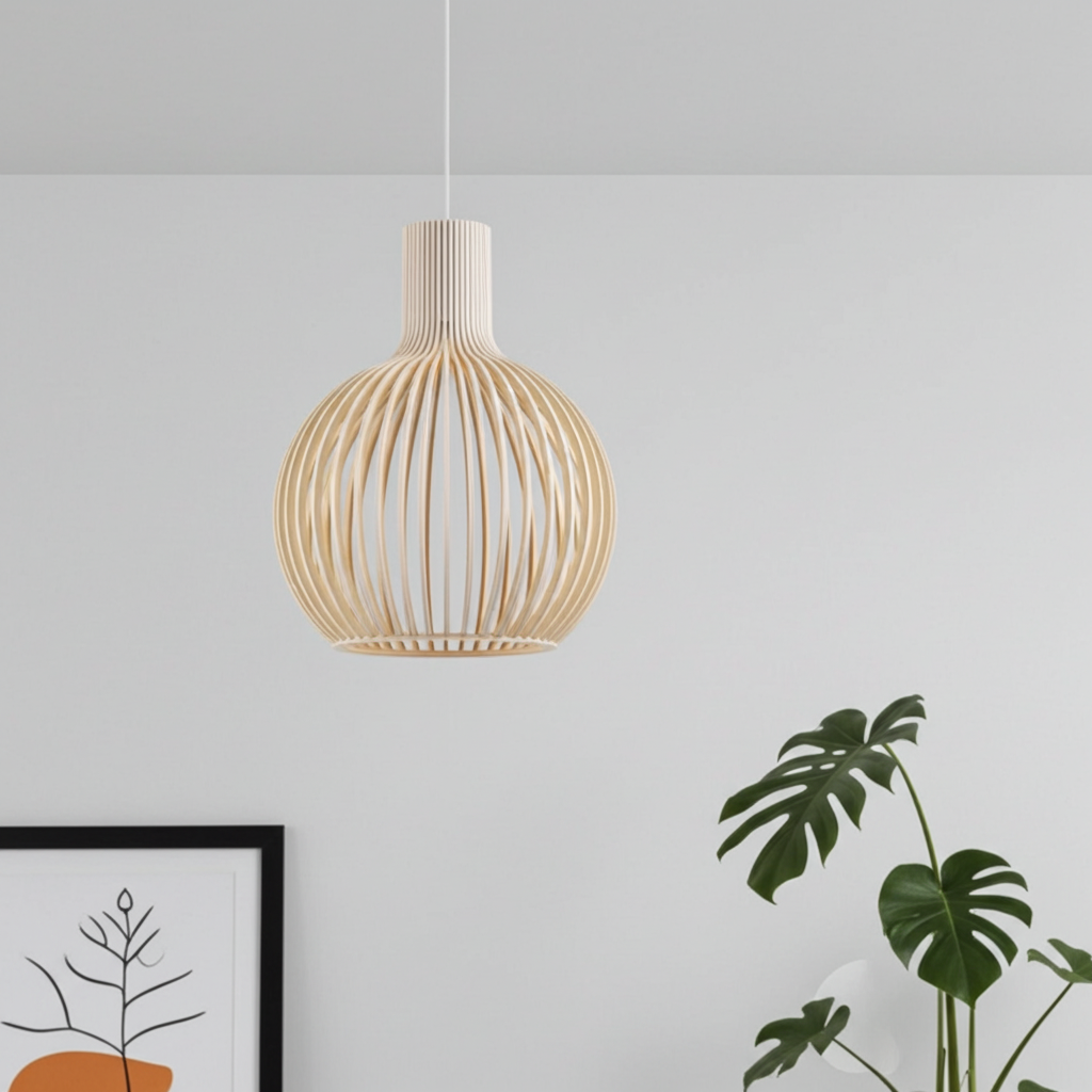 Hängelampe aus Holzkäfig im Landhausstil