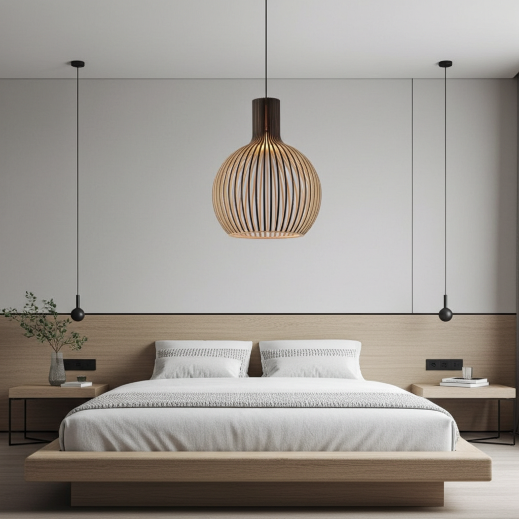 Hängelampe aus Holzkäfig im Landhausstil