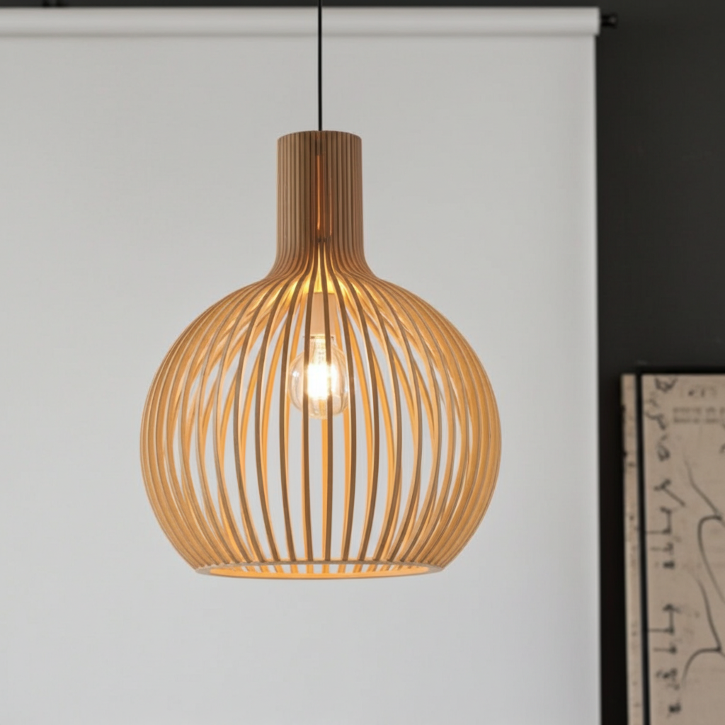 Hängelampe aus Holzkäfig im Landhausstil