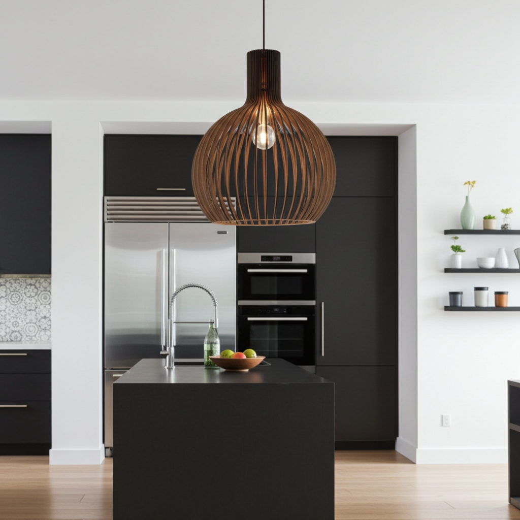 Hängelampe aus Holzkäfig im Landhausstil