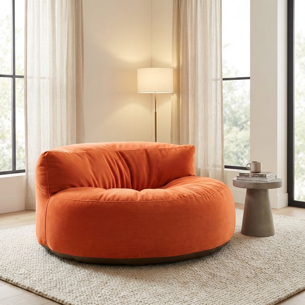 Runder Sitzsack aus dickem Samt