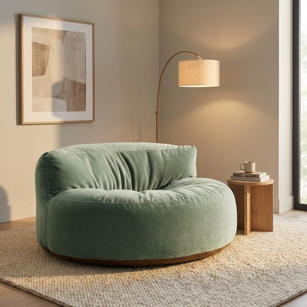 Runder Sitzsack aus dickem Samt