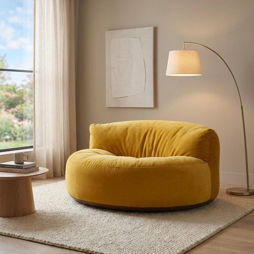 Runder Sitzsack aus dickem Samt