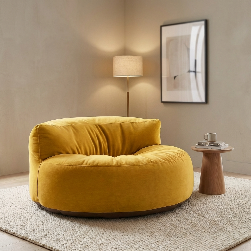 Runder Sitzsack aus dickem Samt