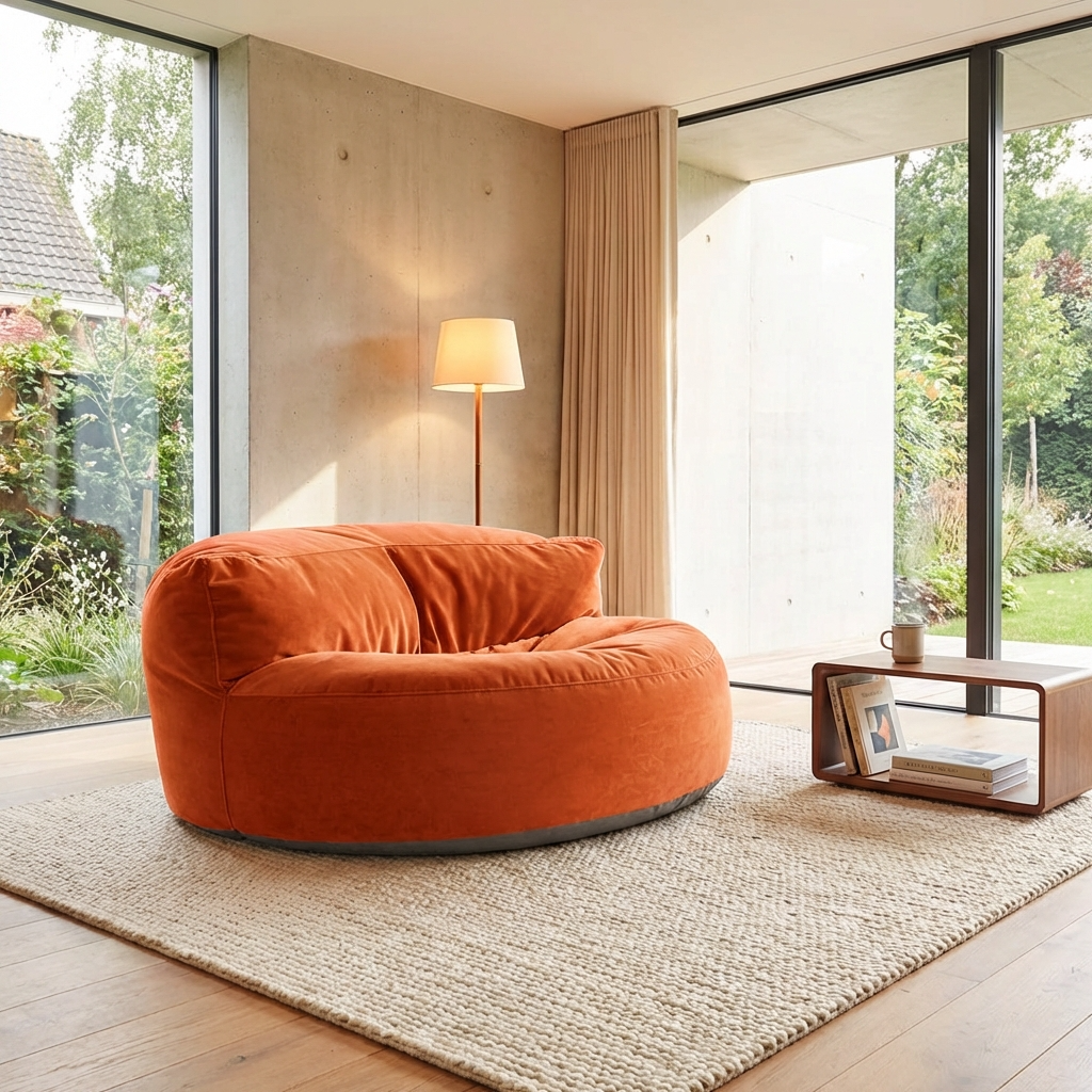 Runder Sitzsack aus dickem Samt