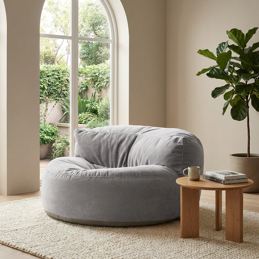 Runder Sitzsack aus dickem Samt