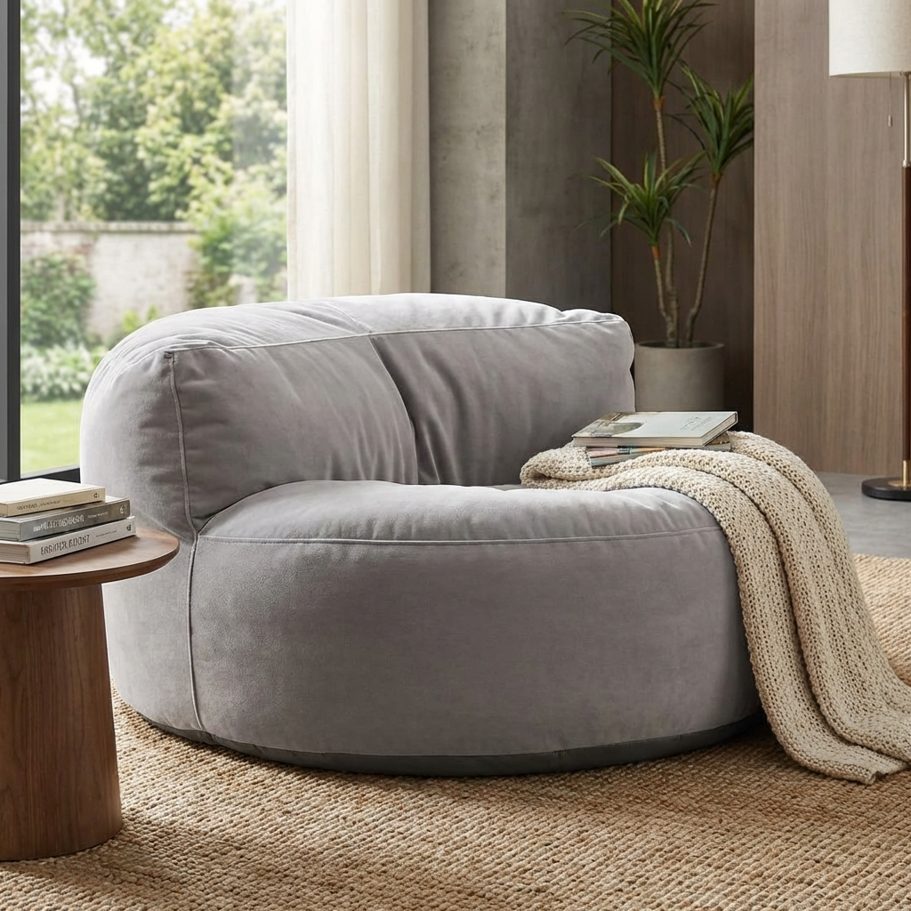 Runder Sitzsack aus dickem Samt