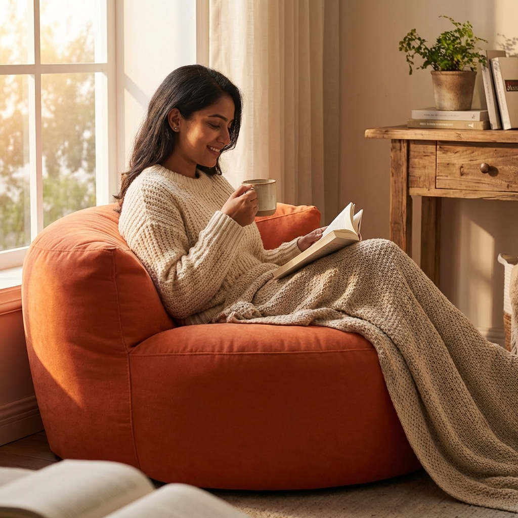 Runder Sitzsack aus dickem Samt