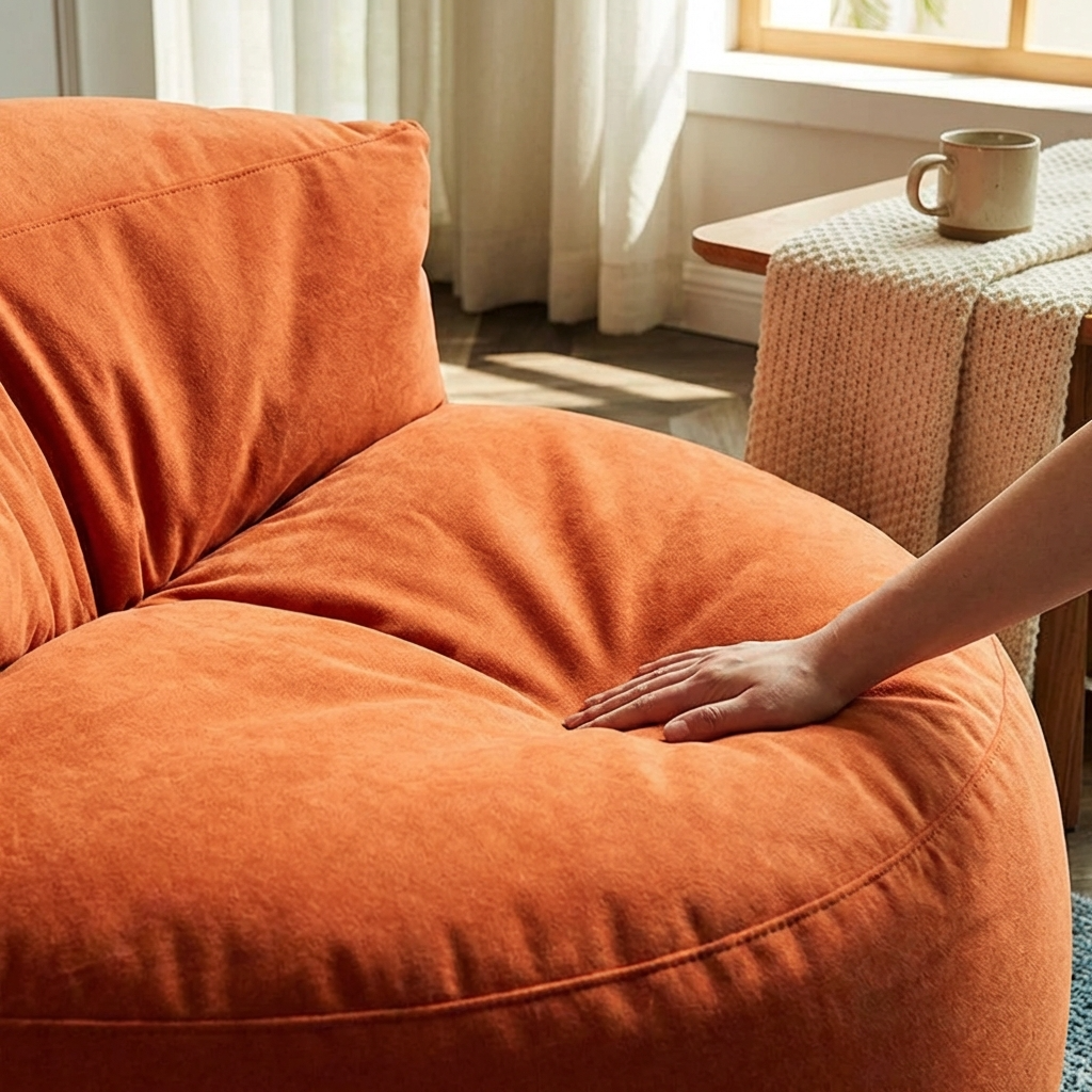 Runder Sitzsack aus dickem Samt