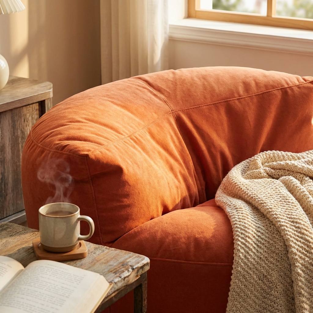 Runder Sitzsack aus dickem Samt