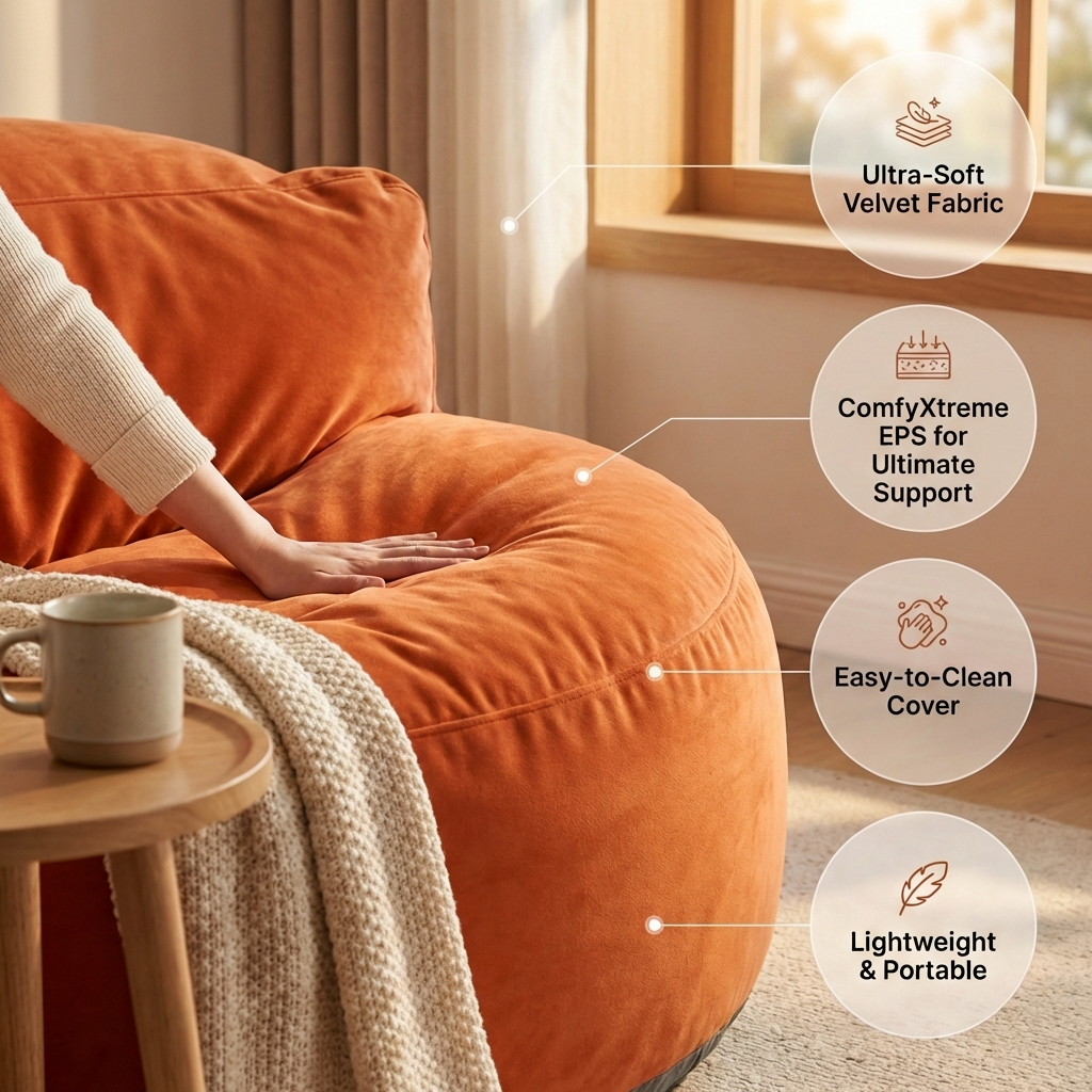 Runder Sitzsack aus dickem Samt