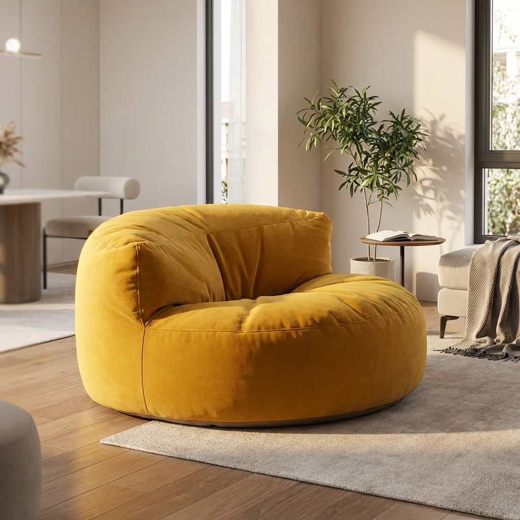 Runder Sitzsack aus dickem Samt