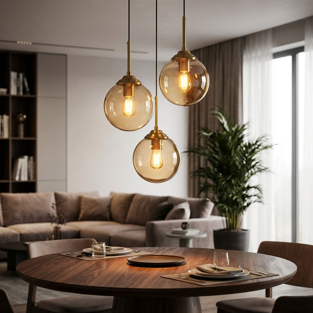 Glazen Bol Hanglamp | 3 of 5 Koppen | Amber, Transparant of Rookgrijs | E27