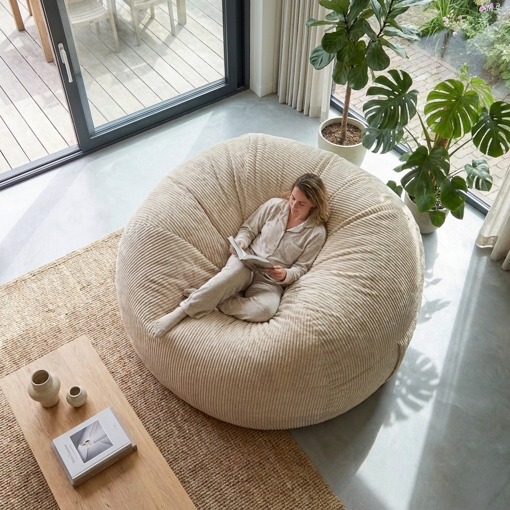 Big Mega XXL Sitzsack aus geripptem Stoff. Inklusive Schaumstofffüllung