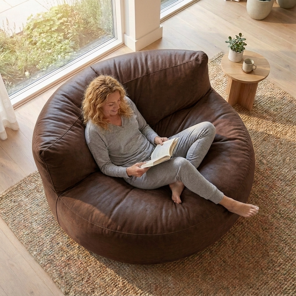 Wagrex - Loveseat zitzak fauteuil Modern Rond Retro-Leer