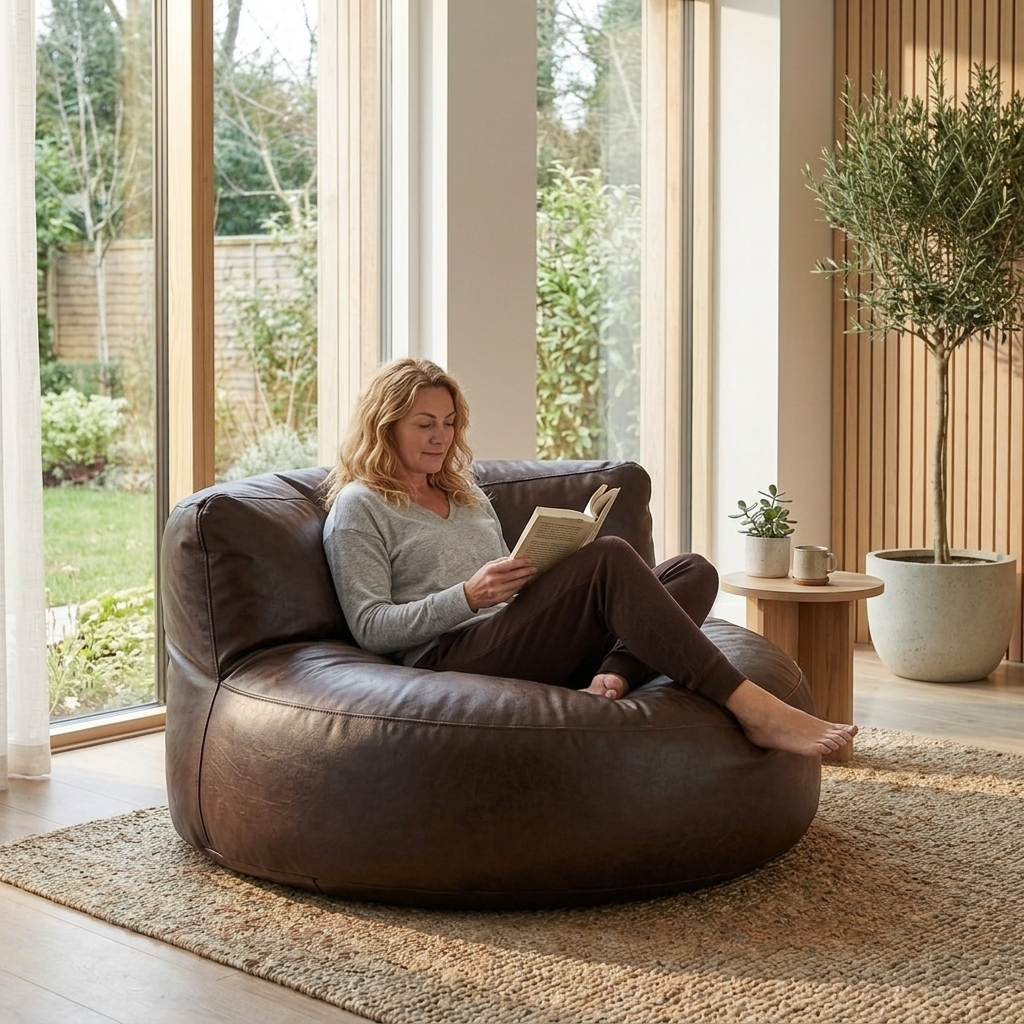 Wagrex - Loveseat zitzak fauteuil Modern Rond Retro-Leer